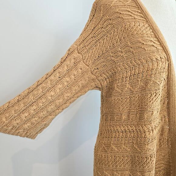 Chico's Women's Tan Short Sleeve Knit Long Open Cardigan Sweater Sz 2 (704) - Picture 2 of 9